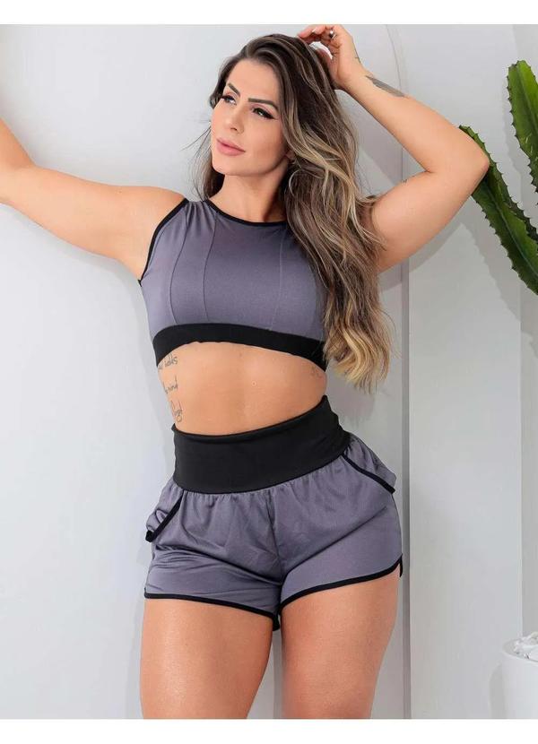 Fitmoda - Conjunto Feminino de Short Fitness e Top Academia Cinza 3