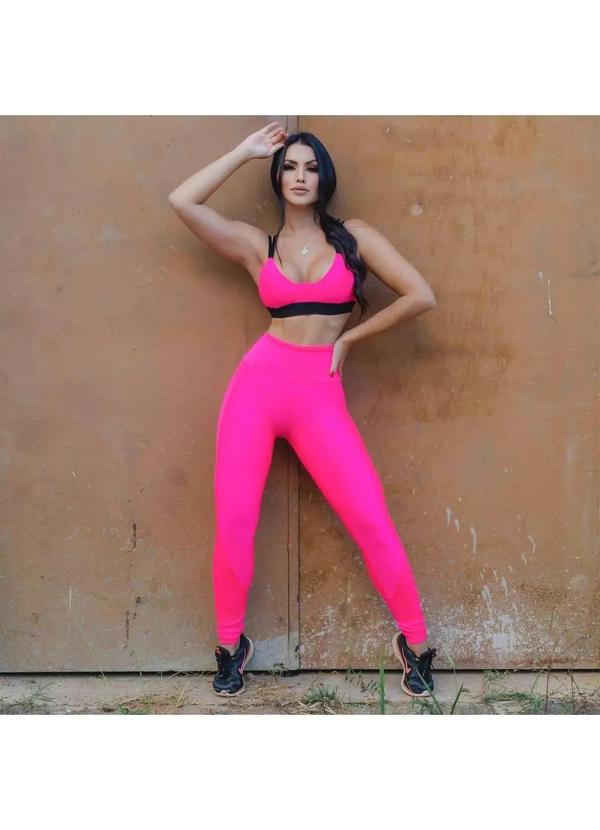Fitmoda - Conjunto Fitness com Calca e Top com Bojo de Poliamida Rosa