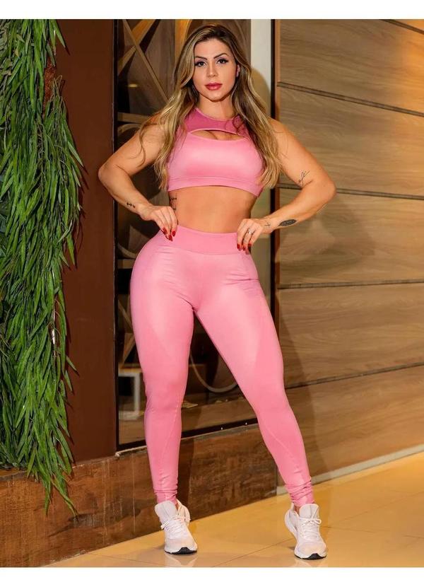 Fitmoda - Conjunto Fitness com Cropped e Calca Empina Bumbum Rosa
