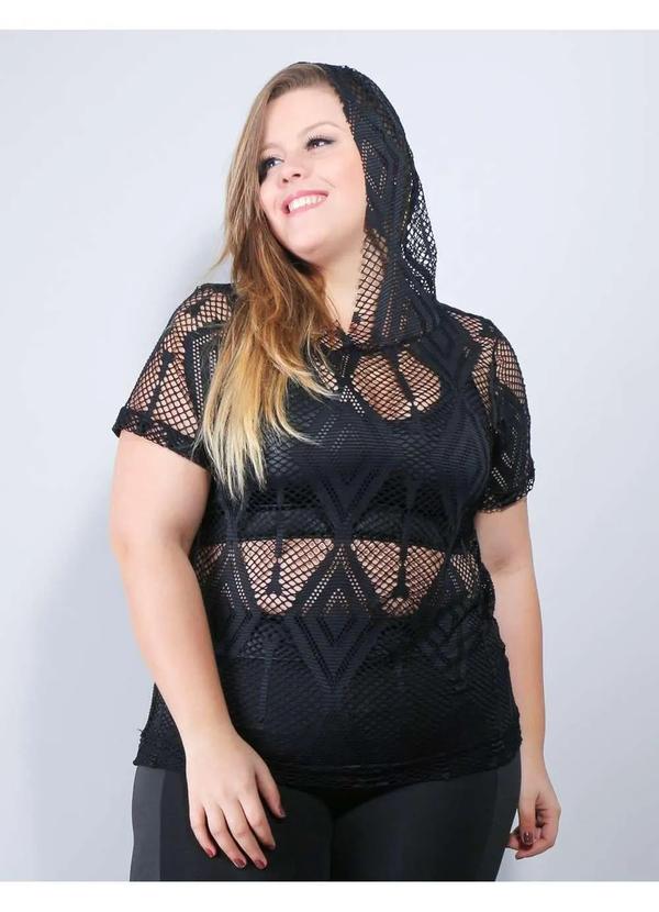 Fitmoda - Blusa Plus Size Feminina em Tela para Academia Preto