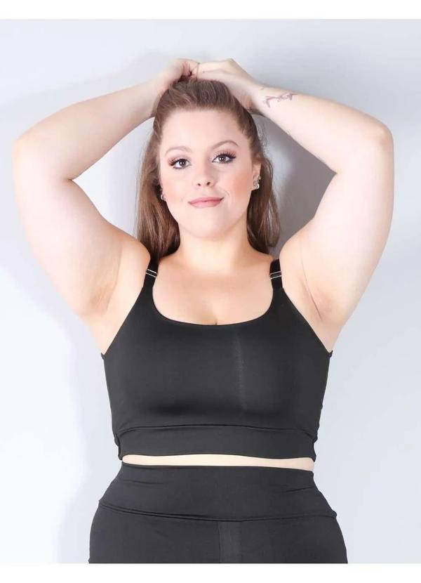 Fitmoda - Cropped Feminino Plus Size com Alcas Regulaveis Preto Preto 1