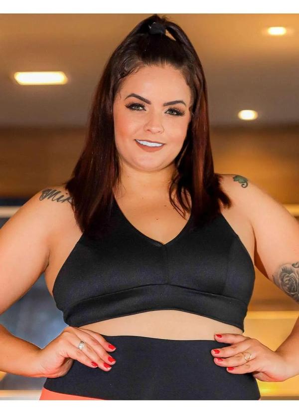 Fitmoda - Cropped Plus Size Feminino em Crepe de Alfaiataria sem Bojo Preto
