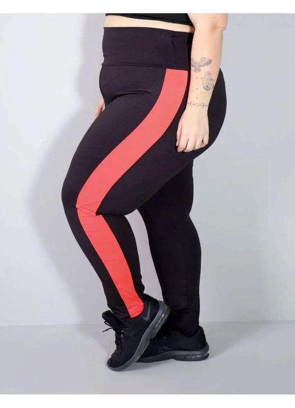 Fitmoda - Calca Legging Plus Size Cos Alto com Recortes Laterais Preto