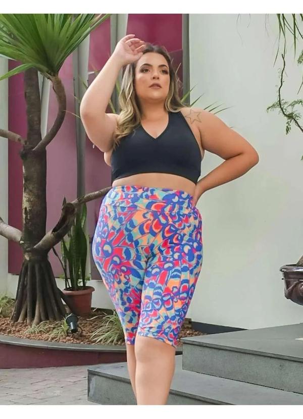 Fitmoda - Conjunto Fitness Plus Size com Bermuda Ciclista e Top Estampado