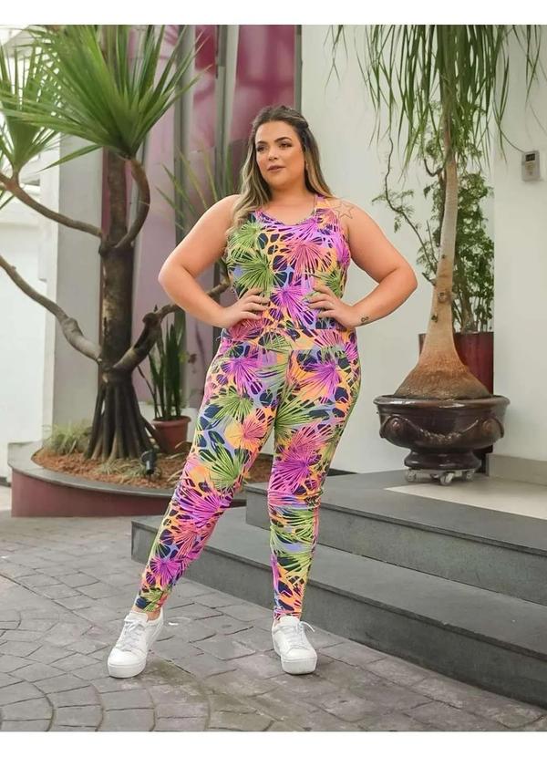 Fitmoda - Macacao Fitness Feminino Longo Plus Size com Estampa Estampado