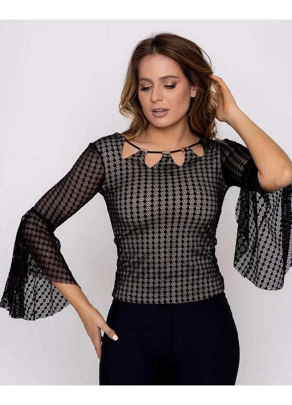 Karmani - Blusa Karmani de Renda Manga Flare Preto Preto 2