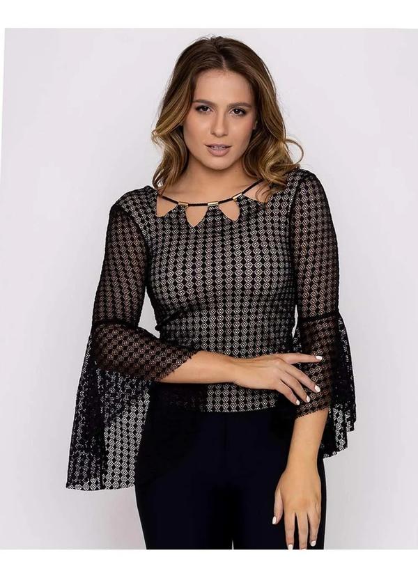 Karmani - Blusa Karmani de Renda Manga Flare Preto Preto 4