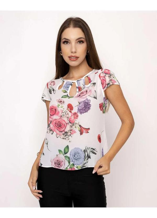 Kesses - Blusa Kesses Detalhe em Gota Estampado Branco Estampado