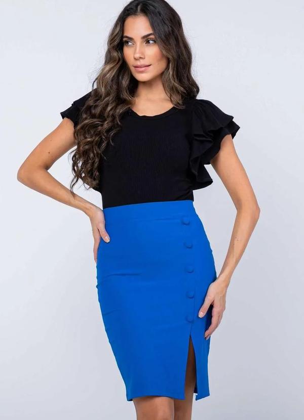 Miss Misses - Blusa Miss Misses Canelada Manga Dupla Preta Preto