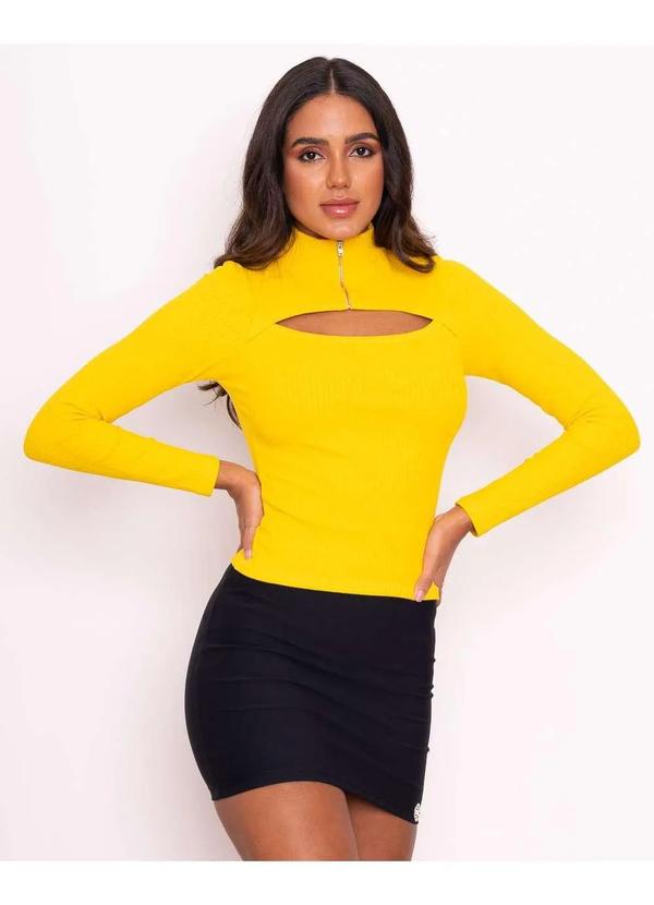 Miss Misses - Blusa Miss Misses Canelada Manga Longa Amarelo Amarelo