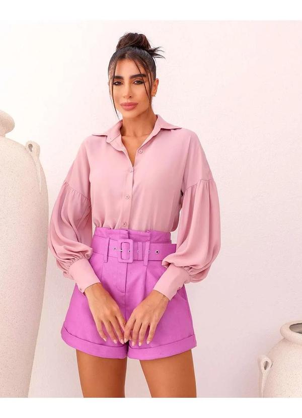 Dot Clothing - Camisa Dot Clothing Manga Longa Rosa Rosa