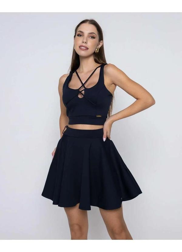 Limone - Conjunto Limone Cropped e Saia Rodada Preto 08-059 Preto