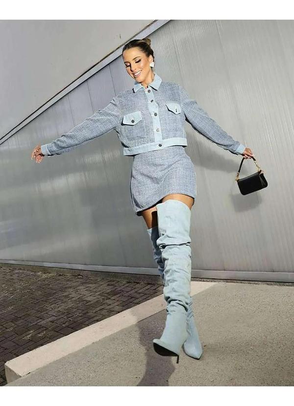 Alcance Jeans - Saia Alcance Tweed Shine Azul Azul 3