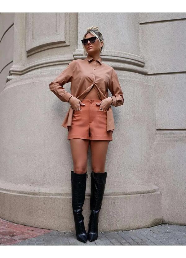 Dot Clothing - Shorts Dot Clothing Alfaiataria Caramelo Marrom 4