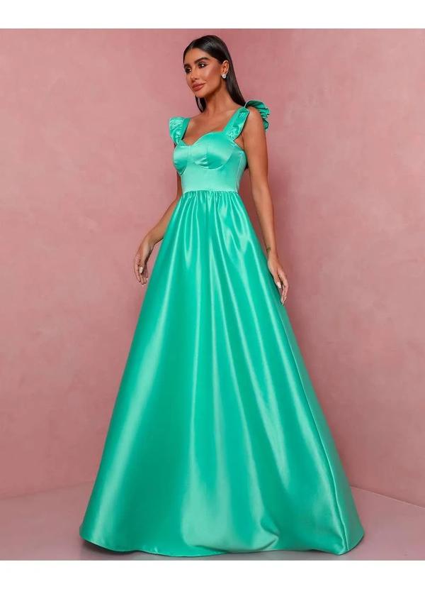 Dot Clothing - Vestido Dot Clothing Longo Cetim Verde Agua Verde 1