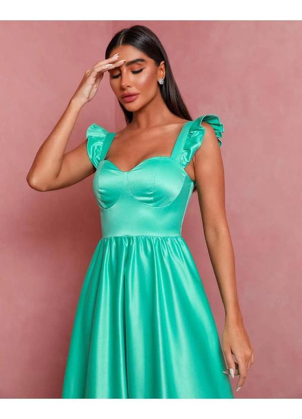 Dot Clothing - Vestido Dot Clothing Longo Cetim Verde Agua Verde 5