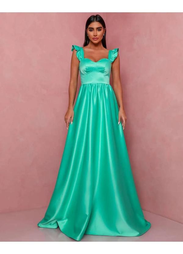 Dot Clothing - Vestido Dot Clothing Longo Cetim Verde Agua Verde 6