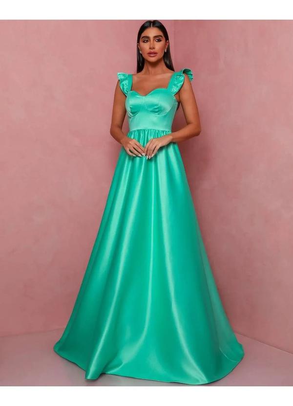 Dot Clothing - Vestido Dot Clothing Longo Cetim Verde Agua Verde 7