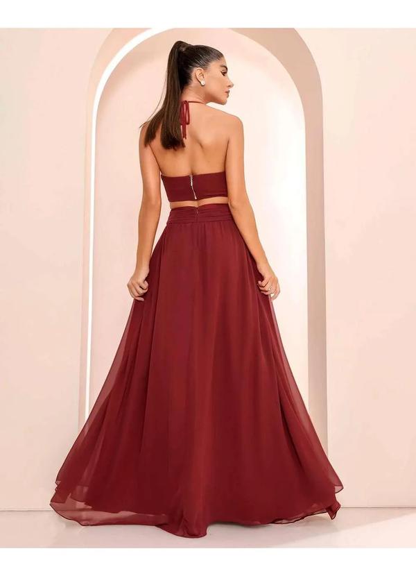 Dot Clothing - Vestido Dot Clothing Longo Fivela Bordo Vermelho 2