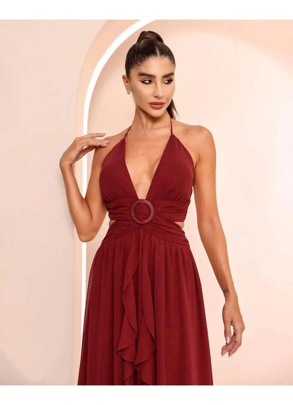 Dot Clothing - Vestido Dot Clothing Longo Fivela Bordo Vermelho 3
