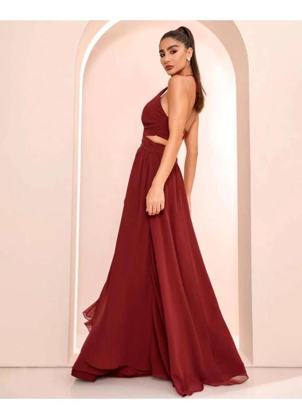 Dot Clothing - Vestido Dot Clothing Longo Fivela Bordo Vermelho 5