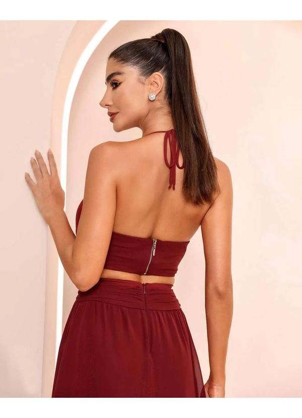 Dot Clothing - Vestido Dot Clothing Longo Fivela Bordo Vermelho 6