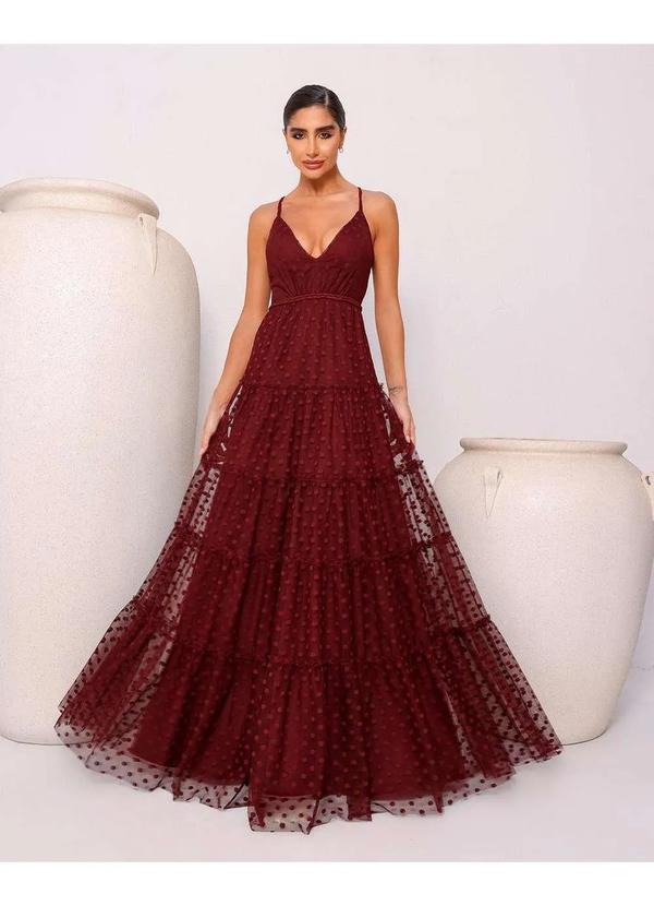 Dot Clothing - Vestido Dot Clothing Longo Tule Poa Bordo Verde 1