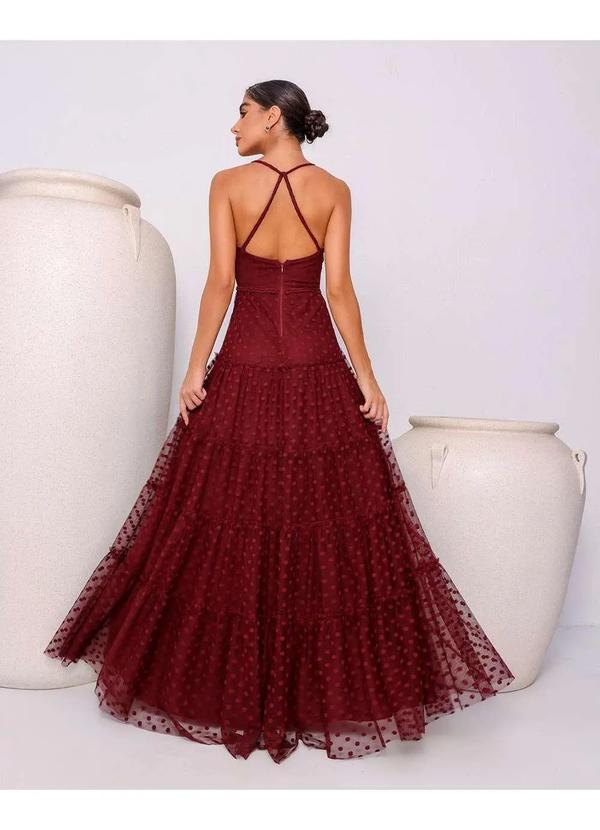 Dot Clothing - Vestido Dot Clothing Longo Tule Poa Bordo Verde 2