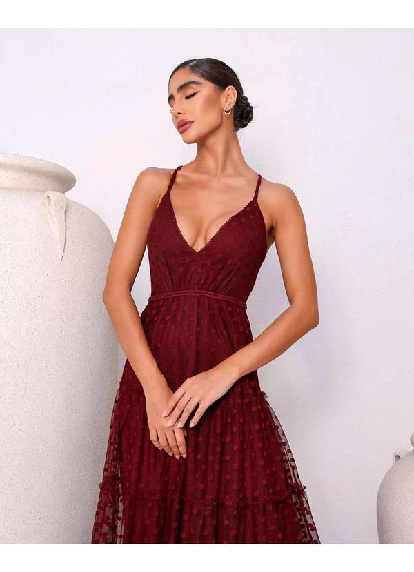 Dot Clothing - Vestido Dot Clothing Longo Tule Poa Bordo Verde 3