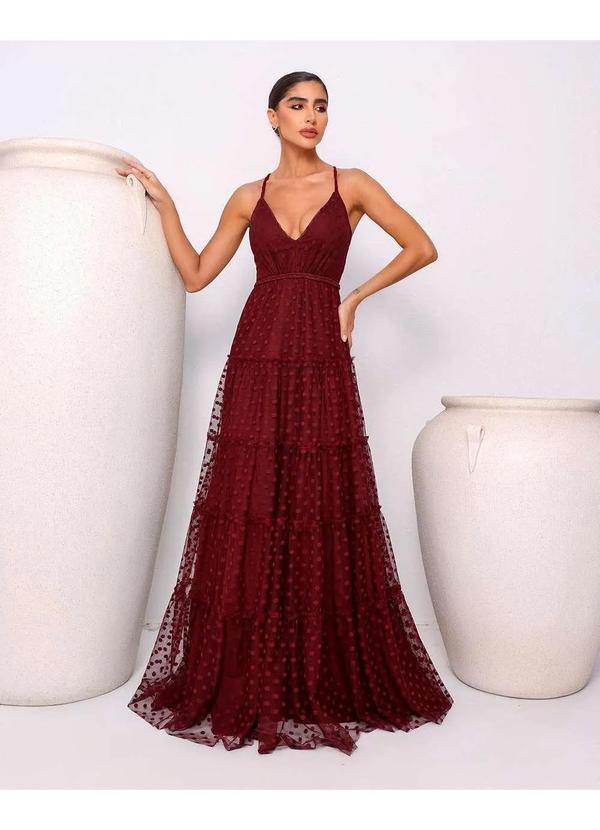 Dot Clothing - Vestido Dot Clothing Longo Tule Poa Bordo Verde 6