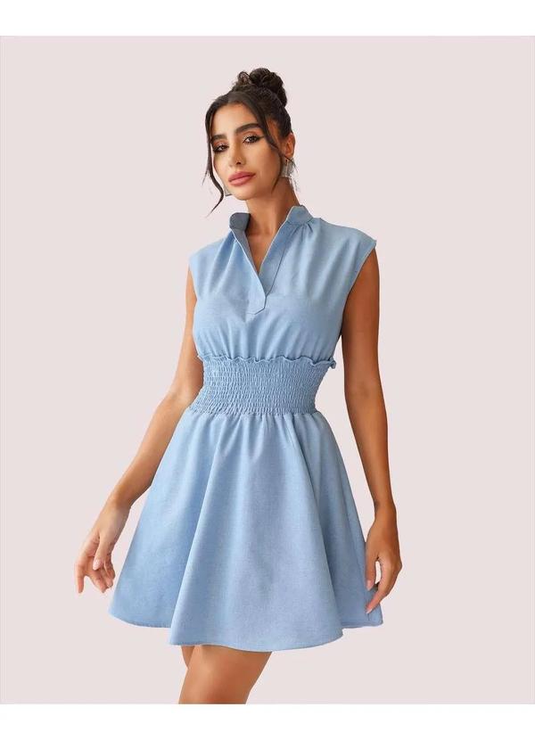 Dot Clothing - Vestido Dot Clothing Rodado em Linho Azul Claro Azul