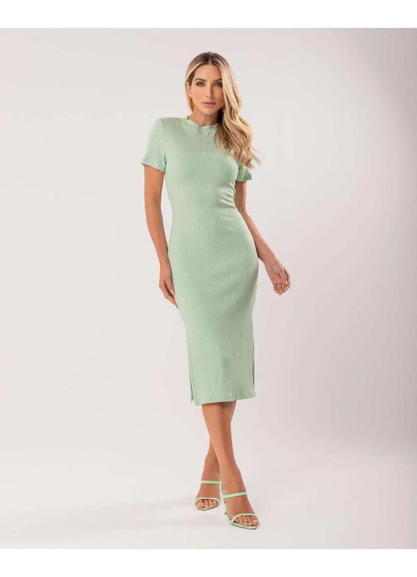 Miss Misses - Vestido Miss Misses Midi Canelado com Fenda Verde Verde