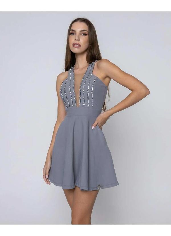 Miss Misses - Vestido Miss Misses Tule Bordado Cinza Cinza