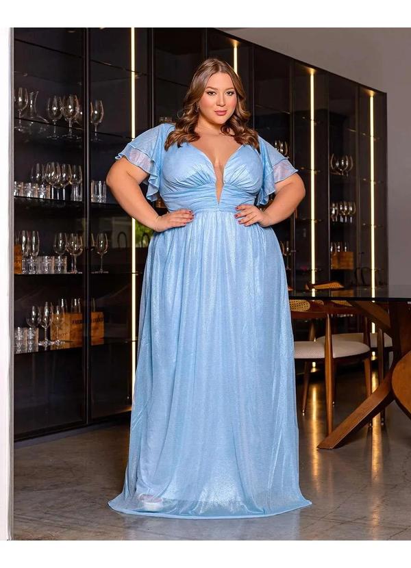 Cappuccino - Vestido Cappuccino Longo Decote Azul Azul