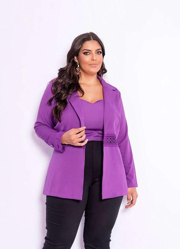 Predilects Plus - Blazer Plus Size Alfaiataria e Renda Roxo