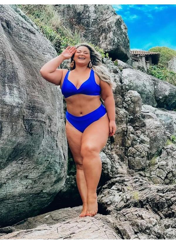 Predilects Plus - Biquini Plus Size Torcao com Cintura Alta Azul