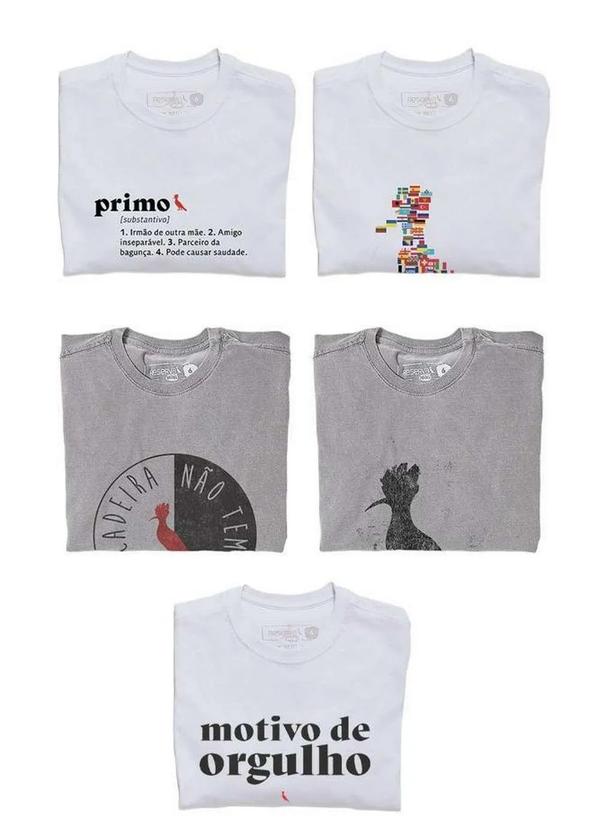 Reserva Mini - Kit 5 Camisetas Estampadas Reserva Mini Branco/Cinza