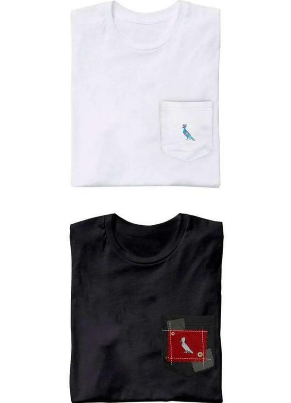 Reserva Mini - Kit 2 Camisetas Bolso Pica Pau Xadrez e Retalho Reserva Mini Branco/Preto