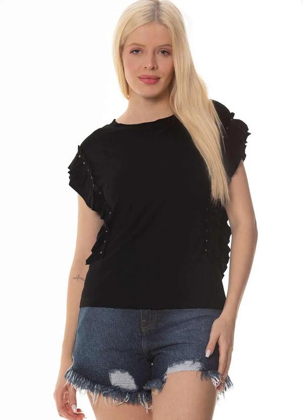 We Happy - T-Shirt Feminina Franzido Mangas 100320 Preto Preto