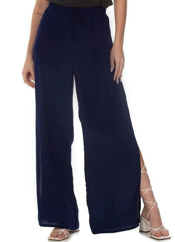 Zipituka - Calca Pantalona Viscose Fenda Zipituka 936 Azul Escuro Azul