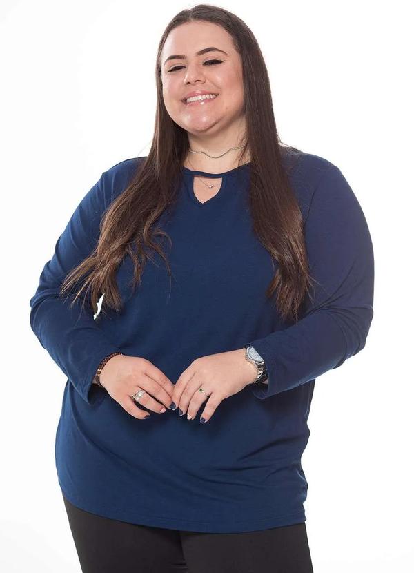 Zipituka - Blusa Feminina Plus Size Manga Longa Zipituka 1003 Azul Azul