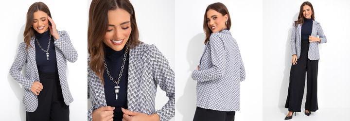 Blazer Geomtrico Preto e Branco em Moletinho