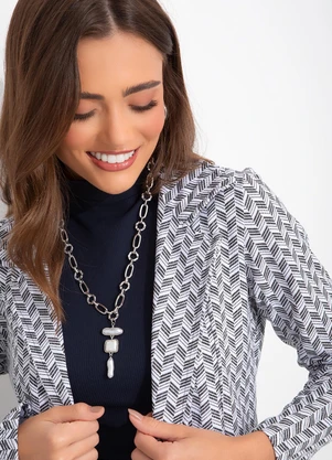 Rosalie - Blazer Geométrico Preto e Branco em Moletinho - ROSALIE