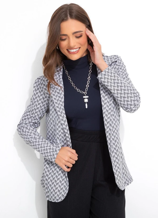 Rosalie - Blazer Geométrico Preto e Branco em Moletinho