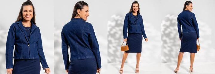 Casaco Jeans Azul Escuro em Jeans