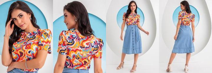 Blusa Abstrata em Jersey Acetinado