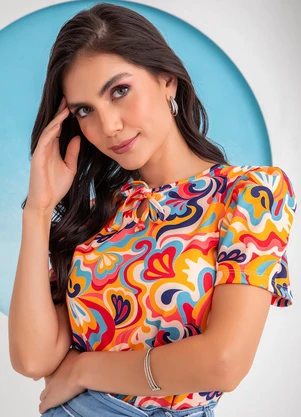 Rosalie - Blusa Abstrata em Jersey Acetinado - ROSALIE