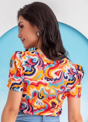Rosalie - Blusa Abstrata em Jersey Acetinado - ROSALIE
