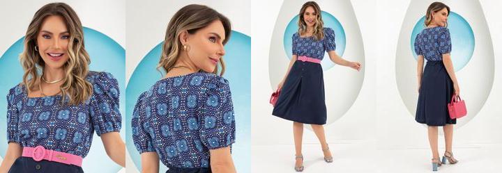 Blusa Bordado Azul em Malha