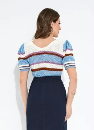 Rosalie - Blusa em Tricô Listrada Branca - ROSALIE